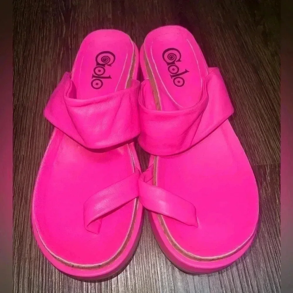 GOLO Roxy Pink Leather Platform Arch Padded/ Support‎ Sandals Sz 7.5